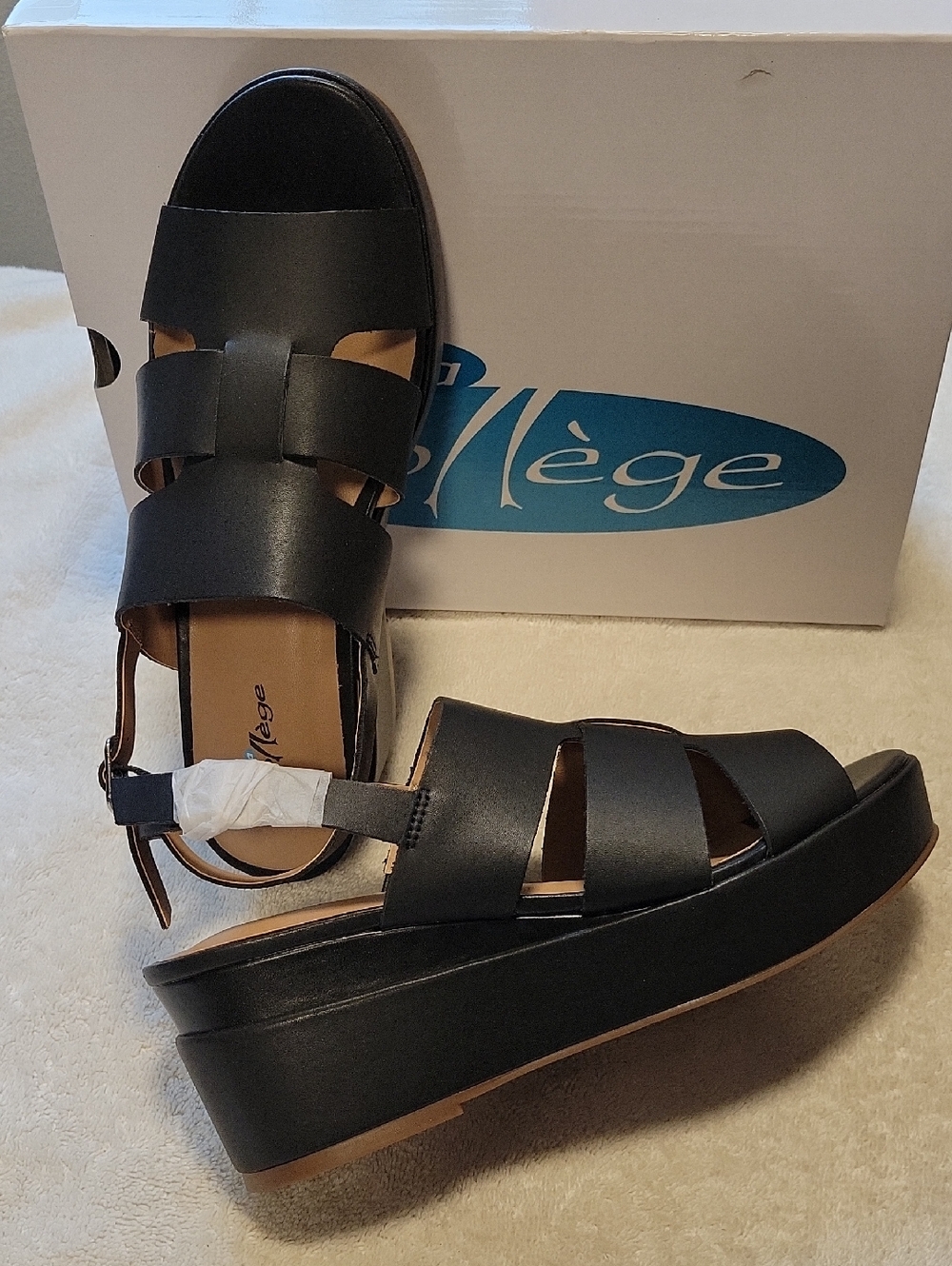 Aqua College "Nadi" Leather Slingback  Platform Wedge Sandals, NIB